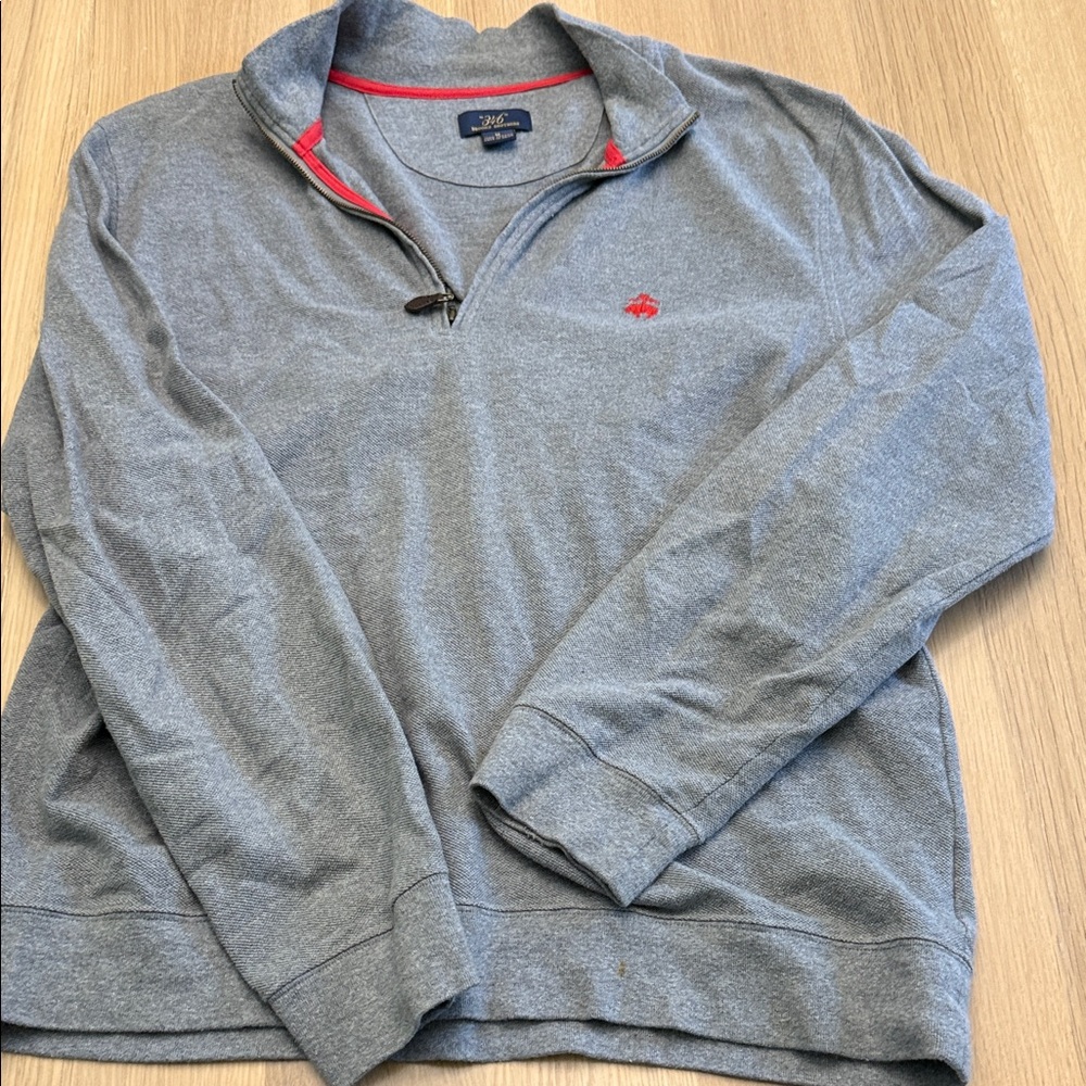 Brooks Brothers Gray Zip-Up Sweater with Red Accents